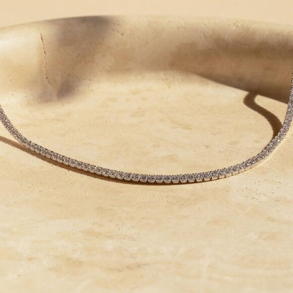 Tennis Necklace Brass 2.5mm 3mm 4mm Cubic Zirconia Dainty Bridal Jewelry - Picture 4 of 6